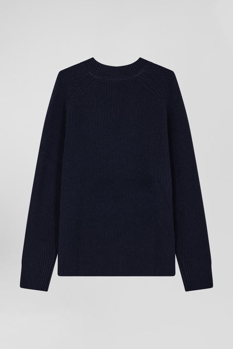 Navy blue wool and cashmere round-neck sweater, regular fit - Image 2