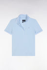 Short-sleeved polo shirt in sky blue Pima cotton piqué with striped accents