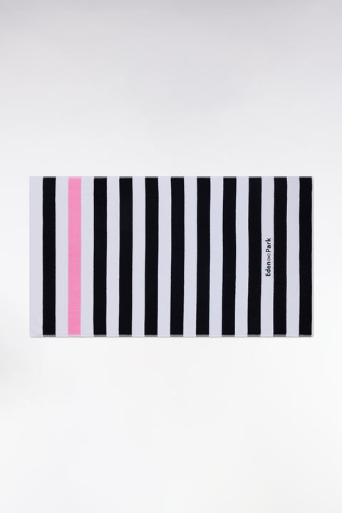 Striped beach towel in navy terry cotton - Image 1