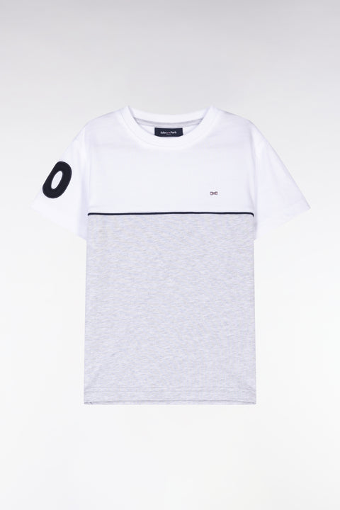 Two-tone T-shirt in grey cotton, straight cut - Image 1