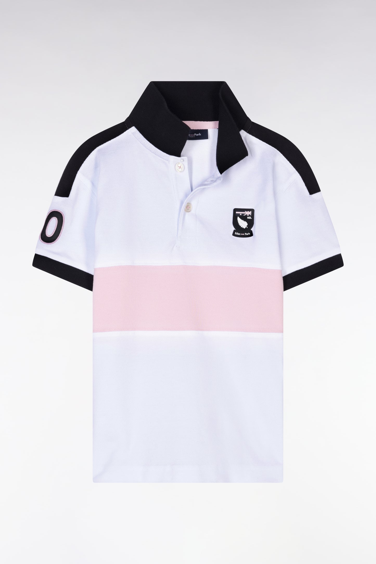 Straight-fit New Zealand polo shirt in white and pink cotton piqué