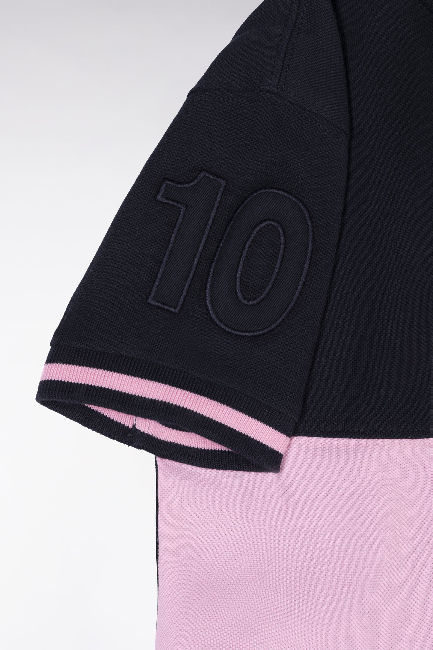 Straight-fit short-sleeved polo shirt in navy and pink cotton piqué
