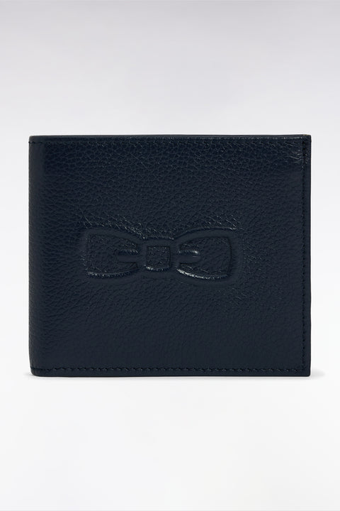 Navy grained leather Italian wallet - Image 1