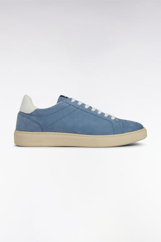 Blue-grey suede leather low-top sneakers