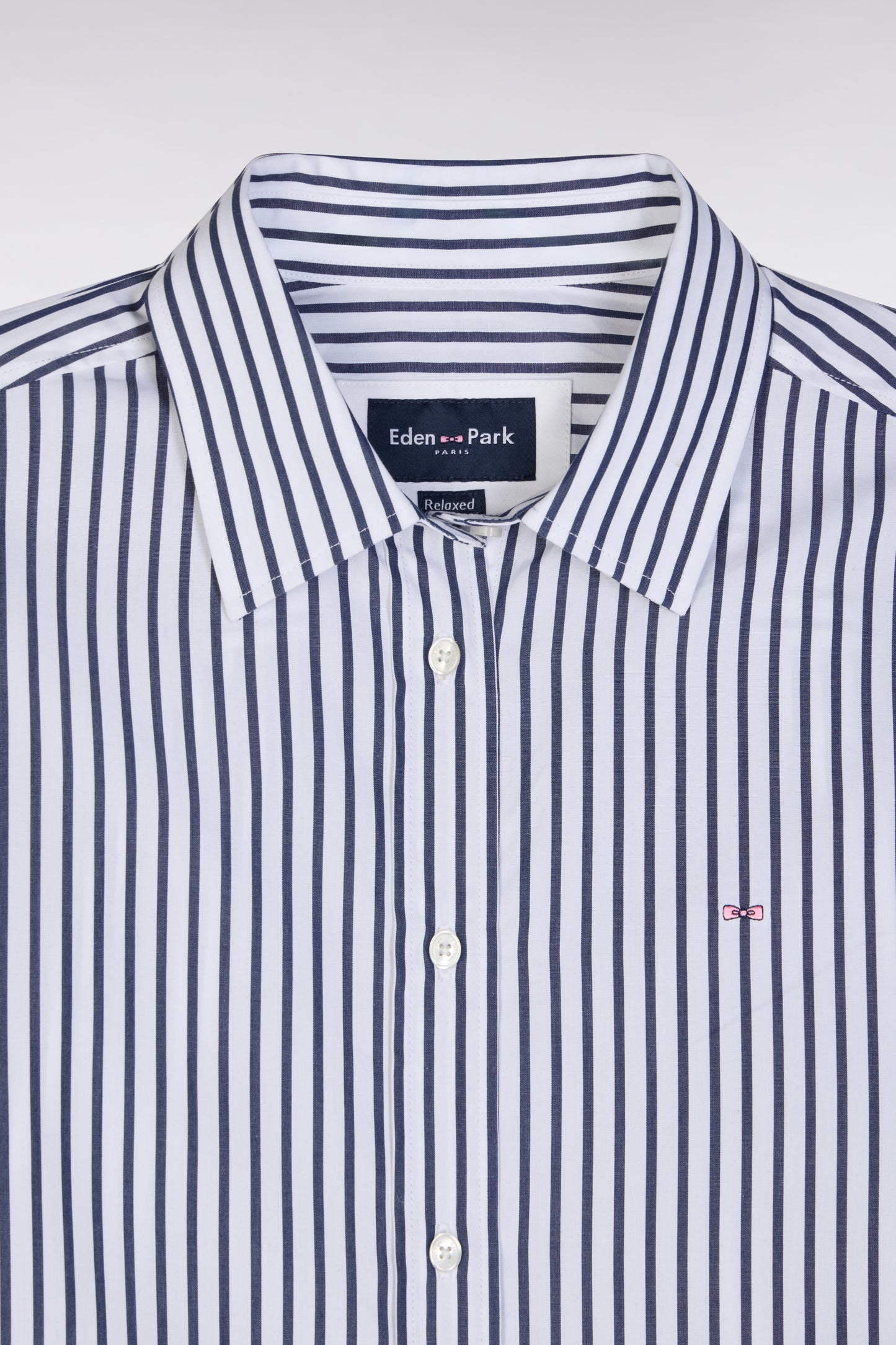 Relax-fit sky blue cotton shirt with stick stripes