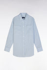 Oversized grey linen shirt with patch pockets