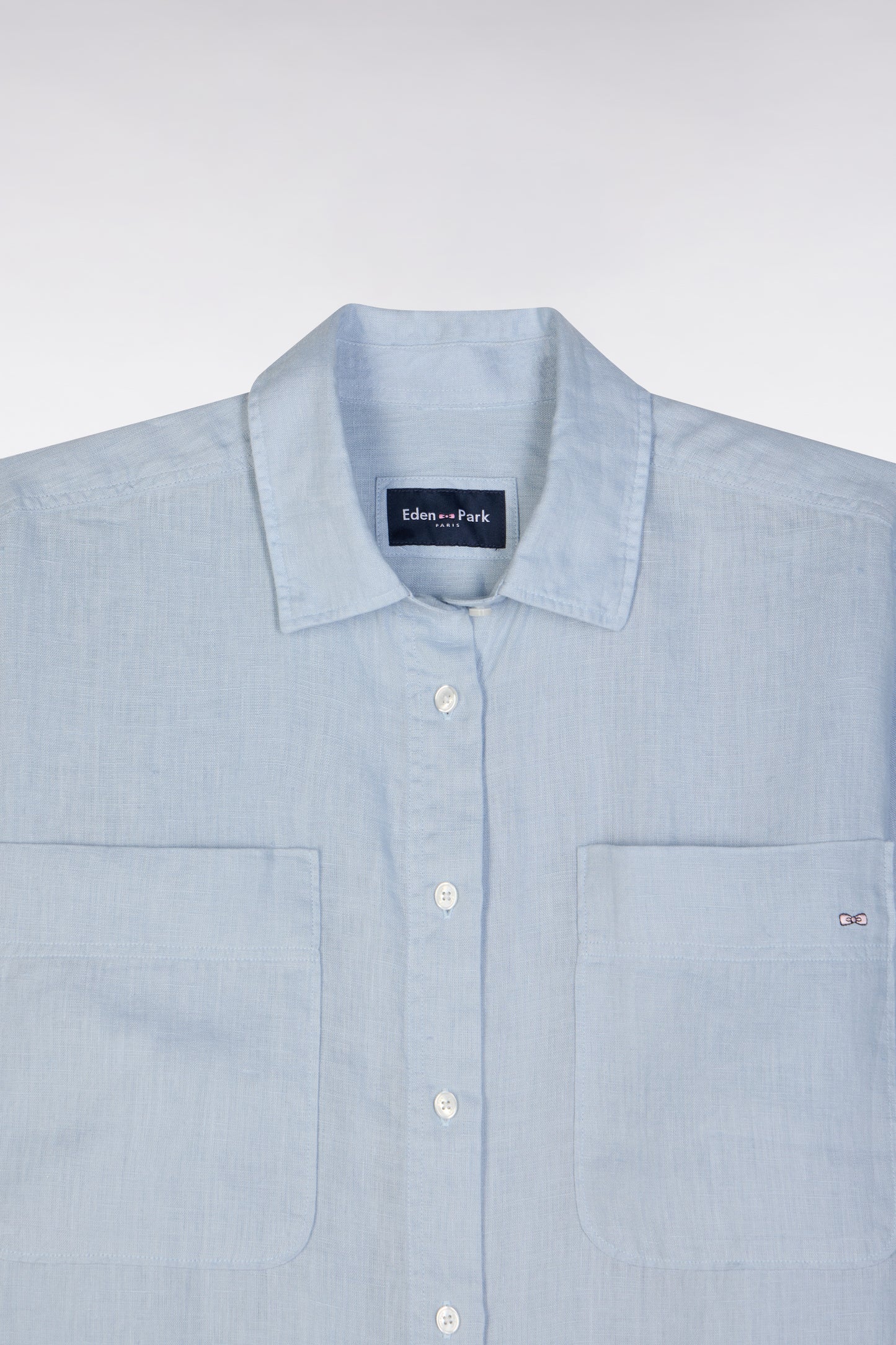Oversized grey linen shirt with patch pockets