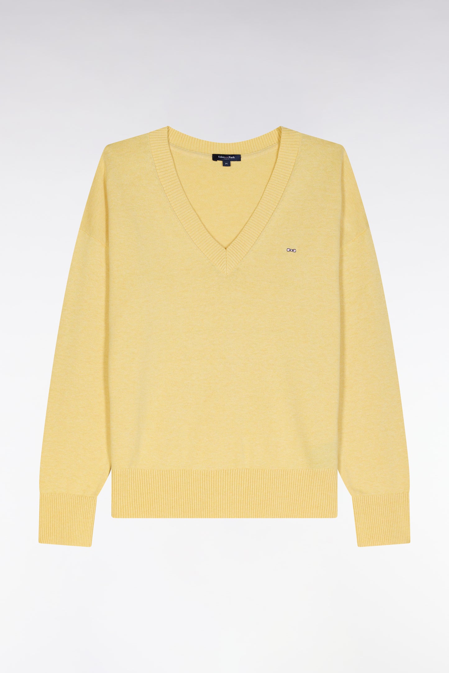 Relaxed-fit ecru cotton V-neck jumper