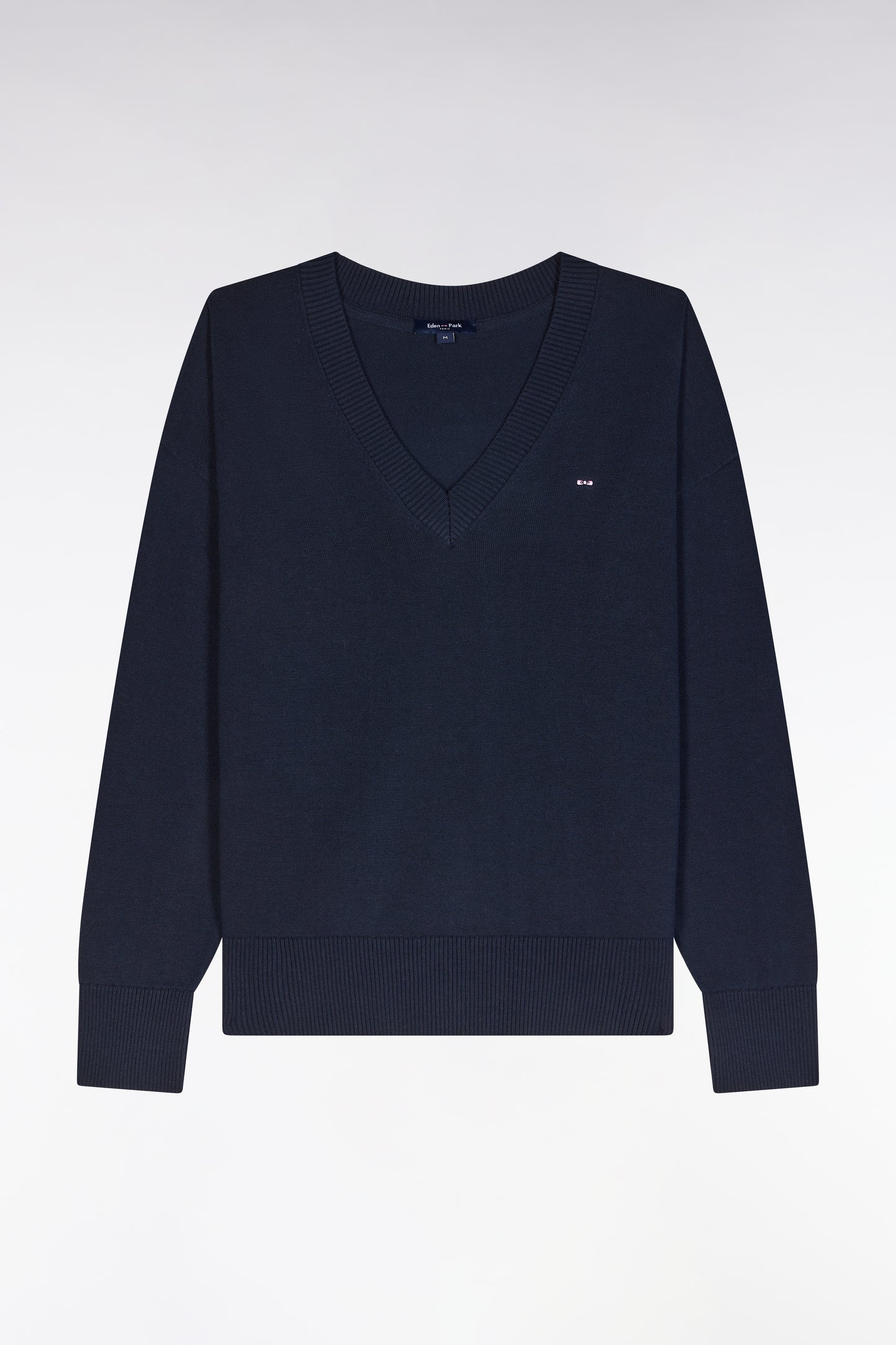 Relaxed-fit navy cotton V-neck jumper