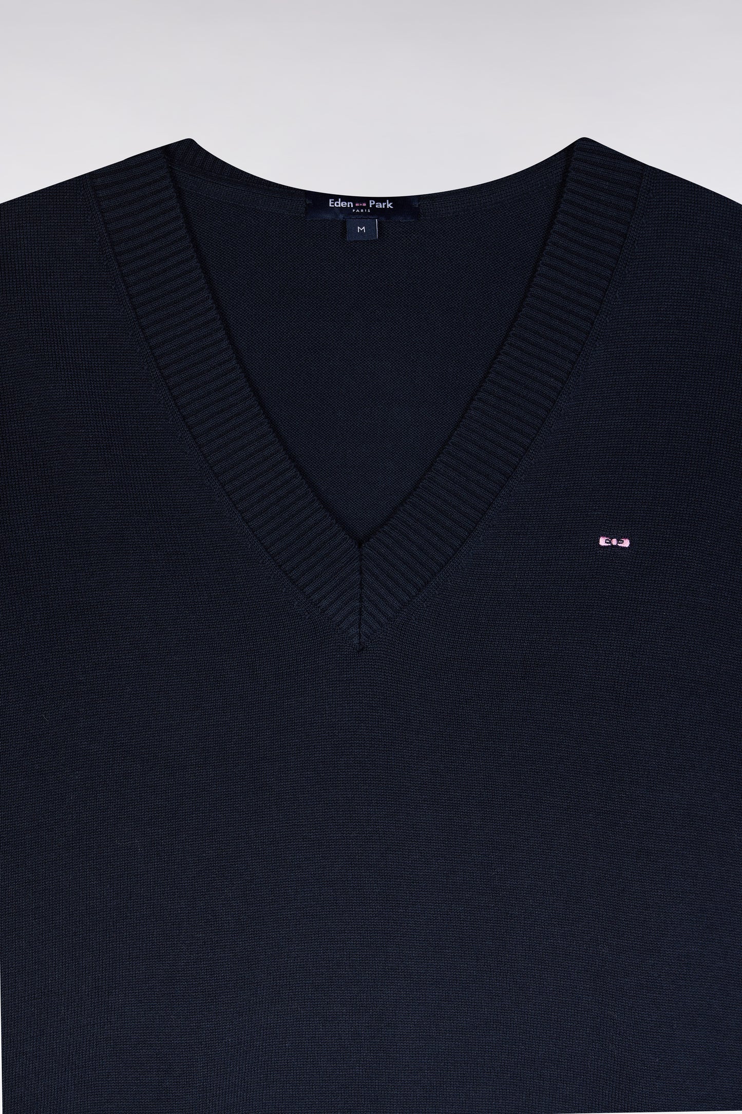 Relaxed-fit navy cotton V-neck jumper