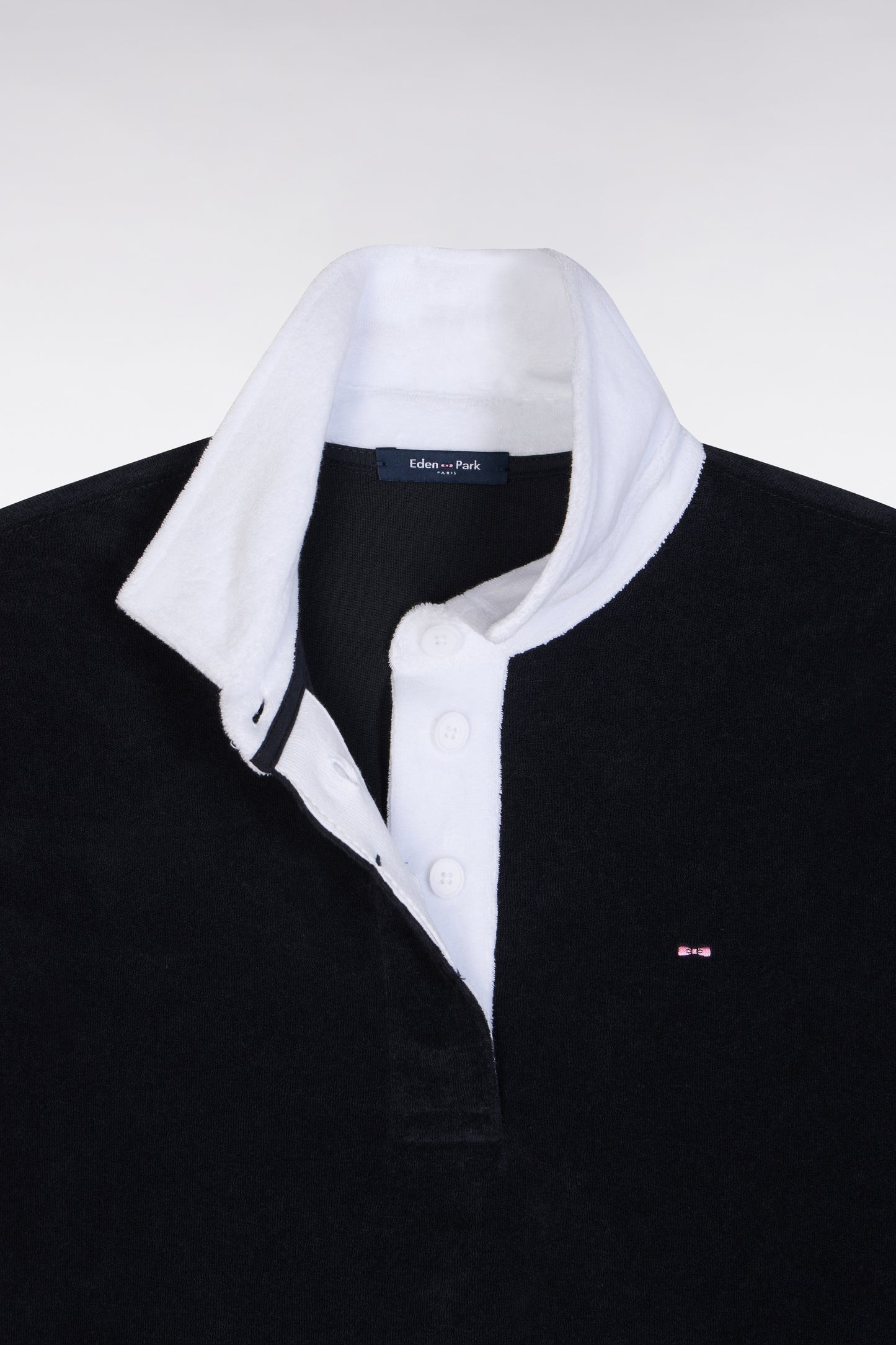 Navy cotton sweatshirt with navy rugby shirt collar