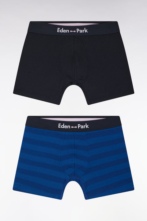 Set of two boxer shorts in navy stretch cotton jersey with blue rings - Image 1