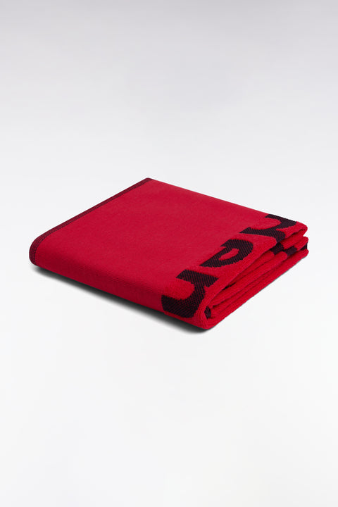 Fuchsia cotton terry beach towel with pink Eden Park jacquard - Image 2