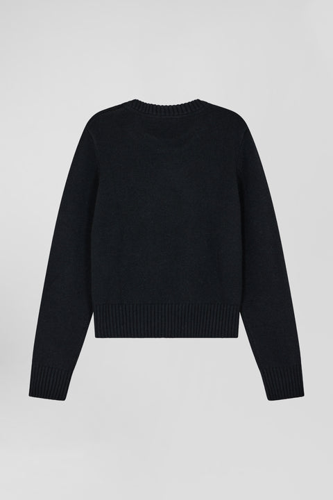 Black wool and cashmere round-neck sweater, regular fit - Image 2