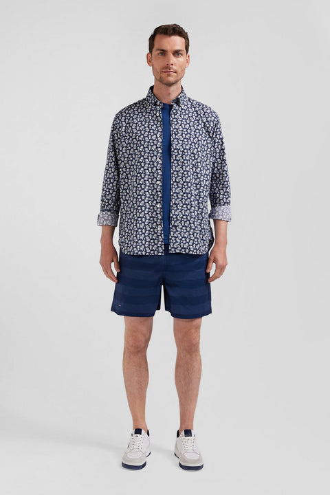 Navy blue shirt with exclusive floral print - Image 1