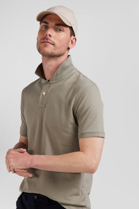 Plain beige short-sleeved polo shirt - Image 3
