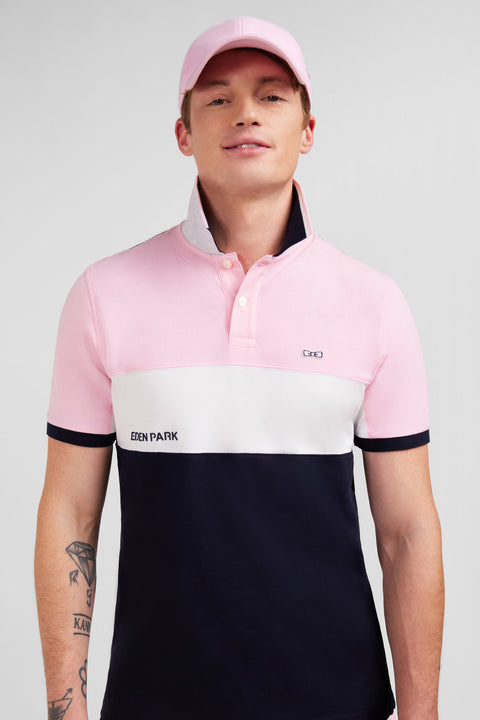 Pink short-sleeved colour-block polo shirt - Image 3