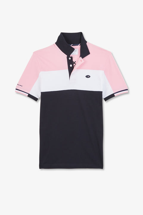 Pink colour-block polo shirt in cotton pique with XV de France embroidery - Image 2