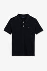 Short-sleeved navy cotton polo shirt with bow-tie embroidery, straight cut