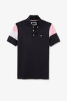 Short-sleeved tricolour navy polo shirt in piqué cotton with bow details