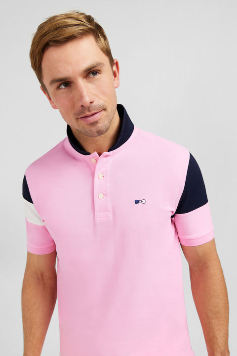 Short-sleeved tricolour pink polo shirt in piqué cotton with bow details - Image 3