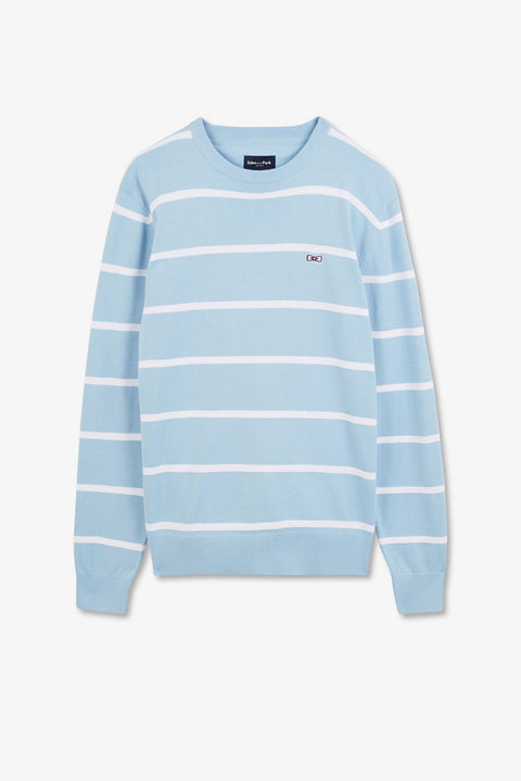 Light blue striped jumper in combination knit - Image 2