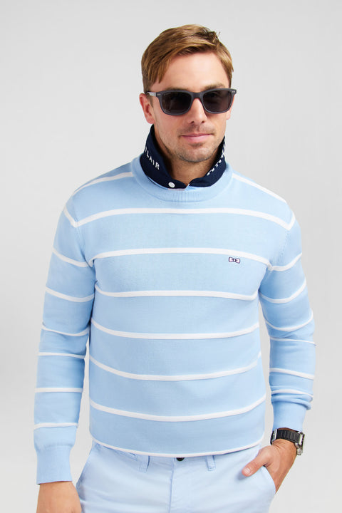 Light blue striped jumper in combination knit - Image 3