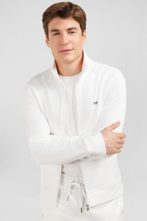White zipped sweatshirt with stand-up collar - Image 3