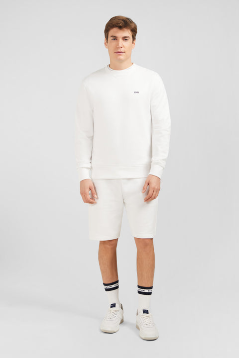 White fleece round-neck sweatshirt with bow tie embroidery - Image 1