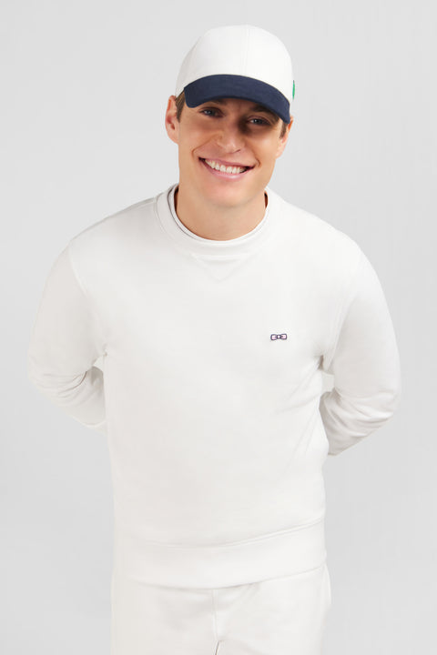 White fleece round-neck sweatshirt with bow tie embroidery - Image 3