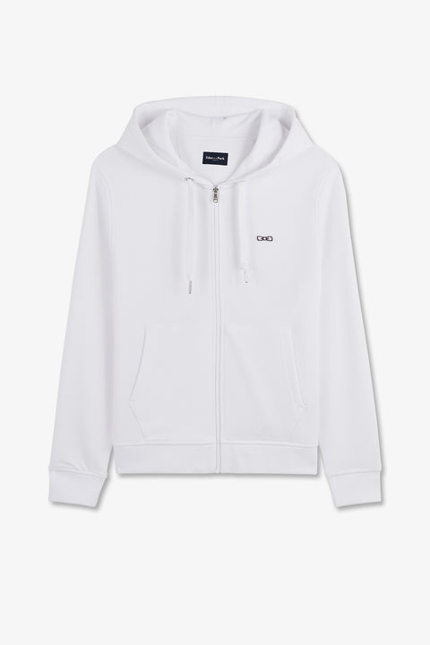 White fleece zipped hoodie with bow tie embroidery - Image 2