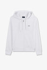 White fleece zipped hoodie with bow tie embroidery