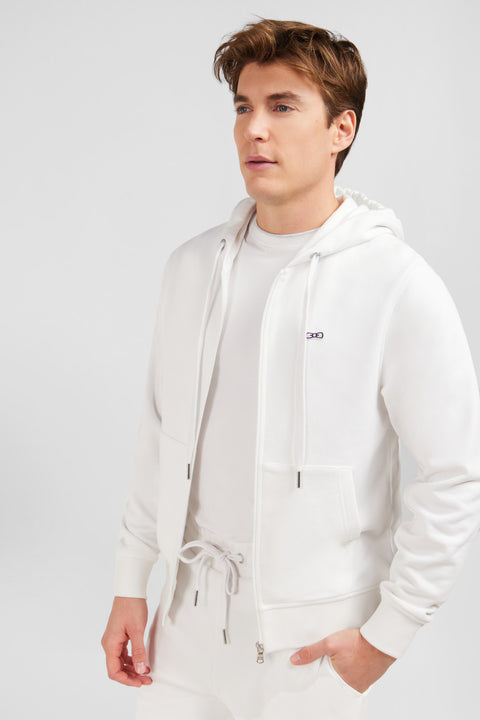 White fleece zipped hoodie with bow tie embroidery - Image 3
