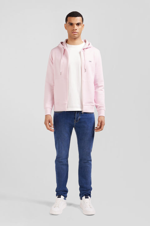 Pink fleece zipped hoodie with bow tie embroidery - Image 1
