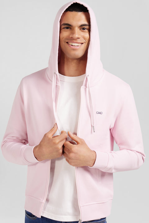 Pink fleece zipped hoodie with bow tie embroidery - Image 3
