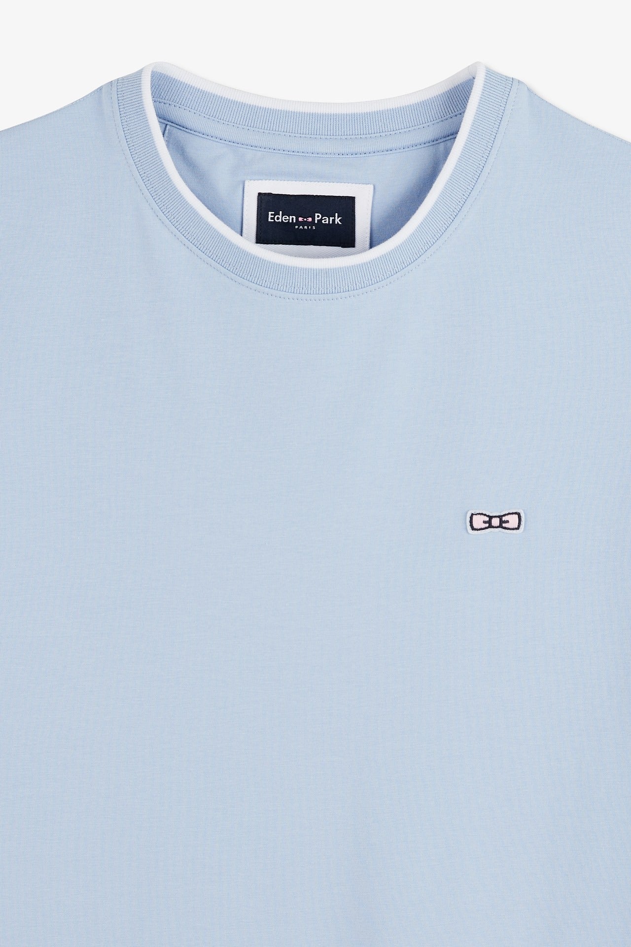 Plain blue short-sleeved T-shirt in stretch cotton