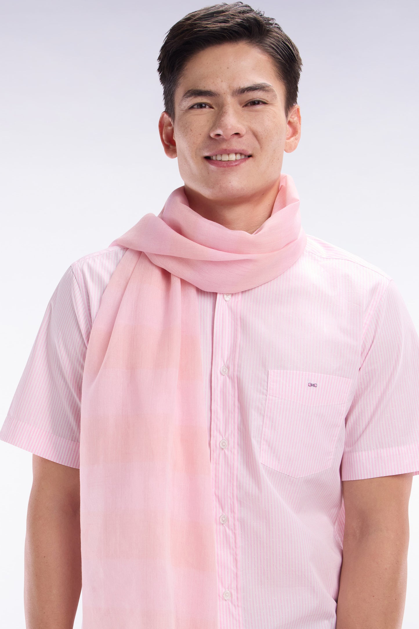 Pink striped cotton-blend chèche