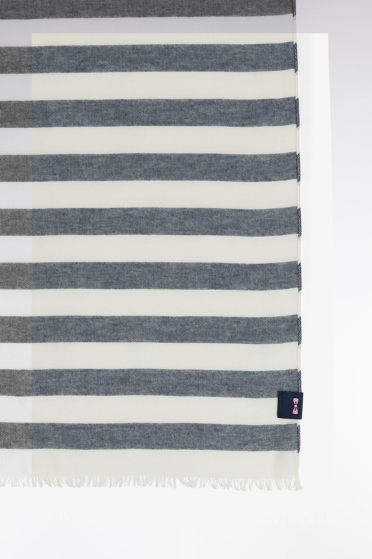 Cotton blend scarf with navy pinstripes