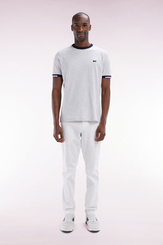 White straight-cut stretch cotton pleat-free chinos
