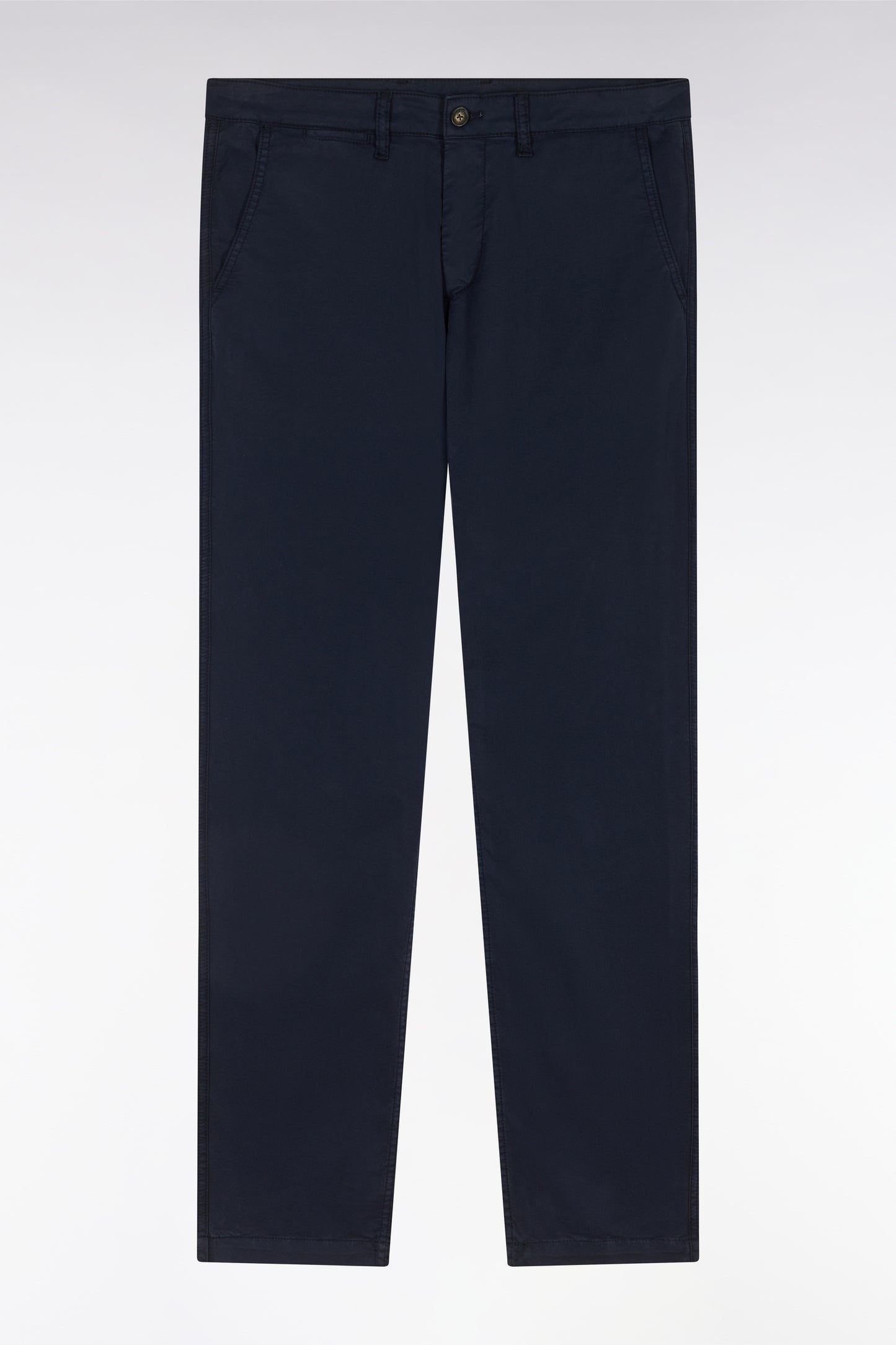 Navy straight-cut stretch cotton pleat-free chinos