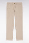 Straight-cut beige stretch cotton and linen pleat-free chinos