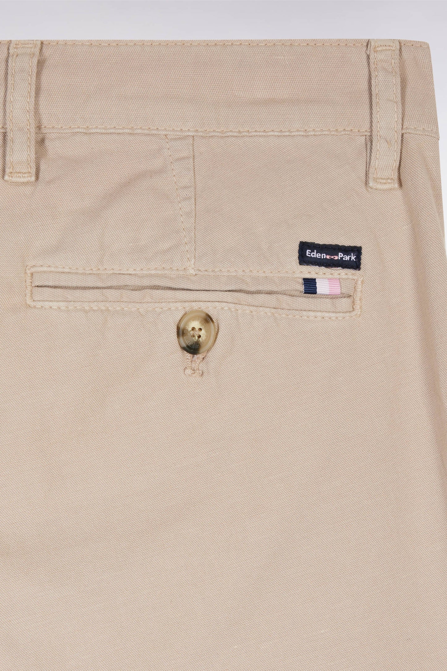Straight-cut beige stretch cotton and linen pleat-free chinos