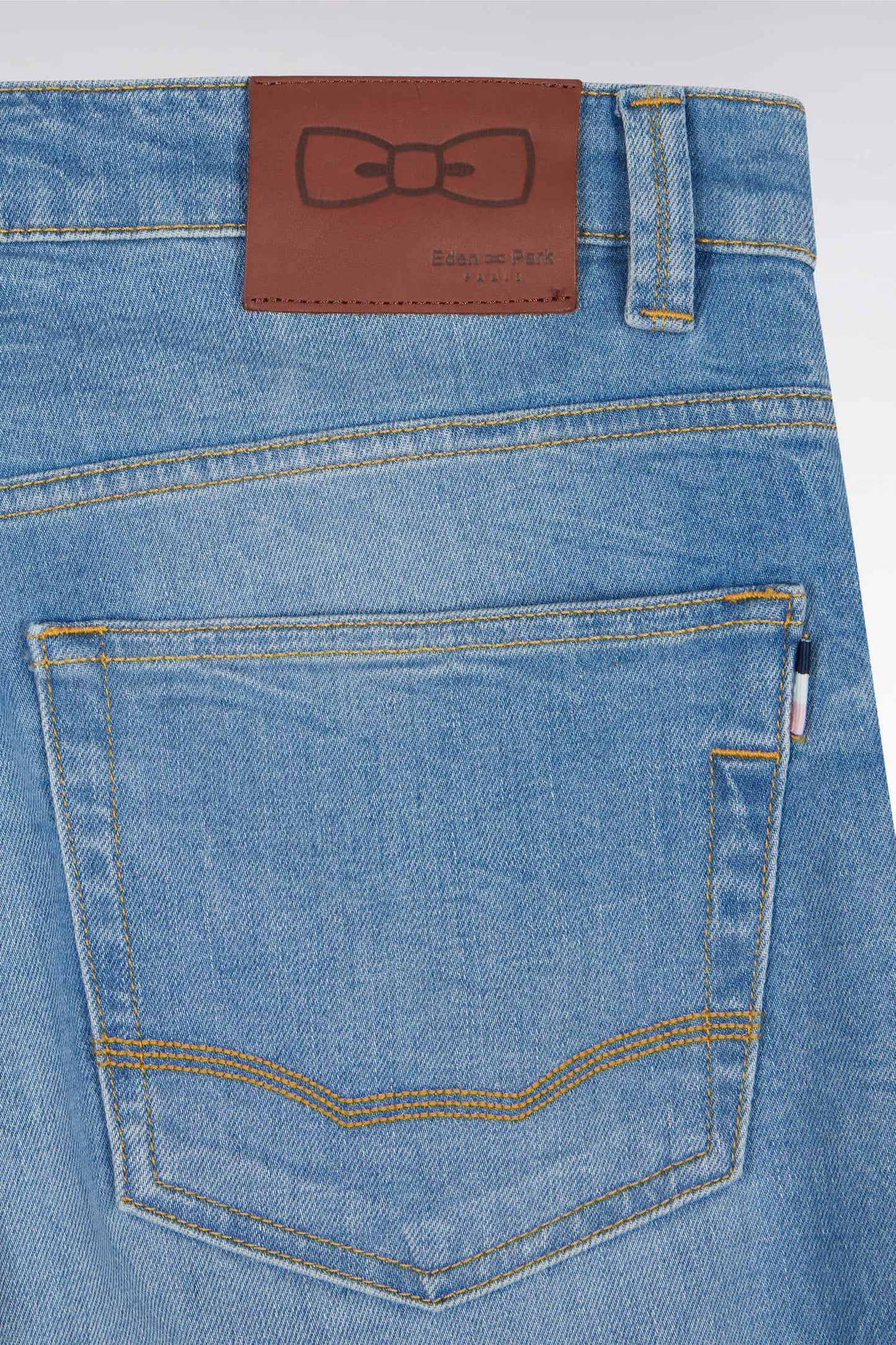 Straight-fit medium-wash stretch denim 5-pocket jeans