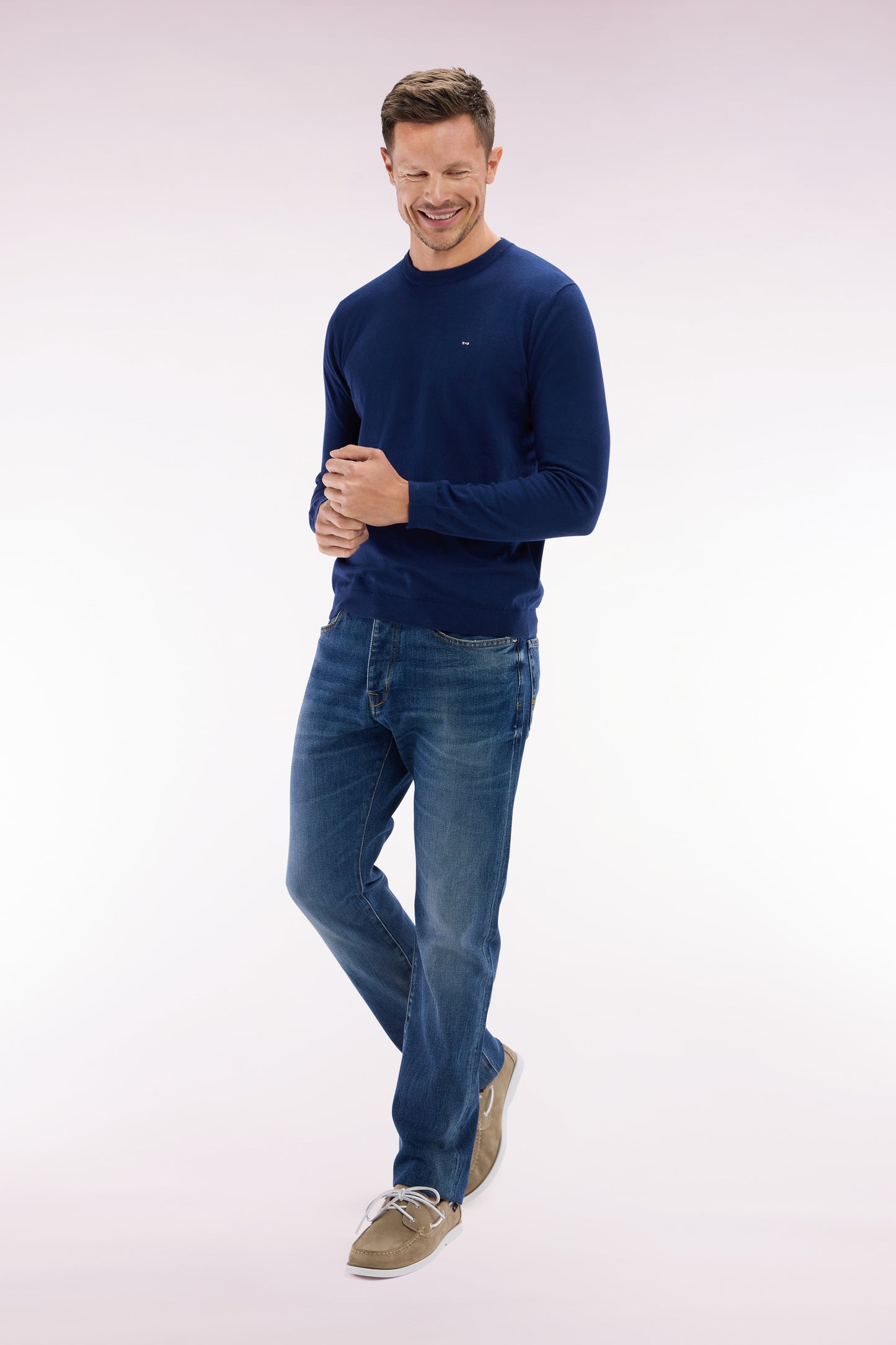Straight-fit raw wash stretch denim 5-pocket jeans