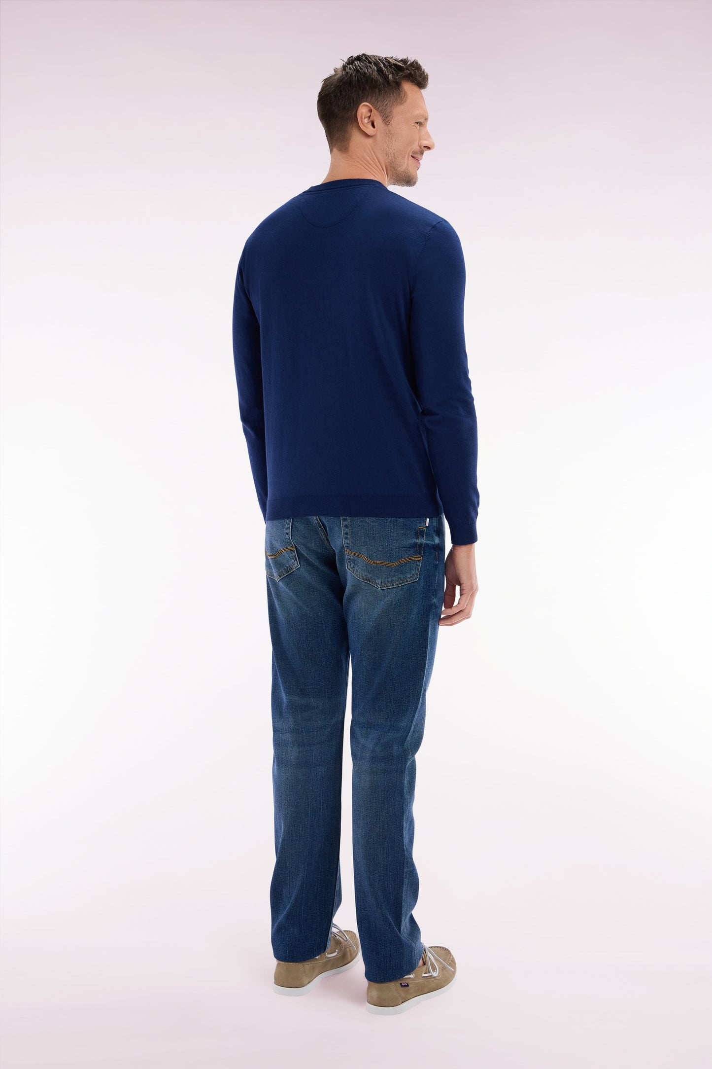 Straight-fit raw wash stretch denim 5-pocket jeans