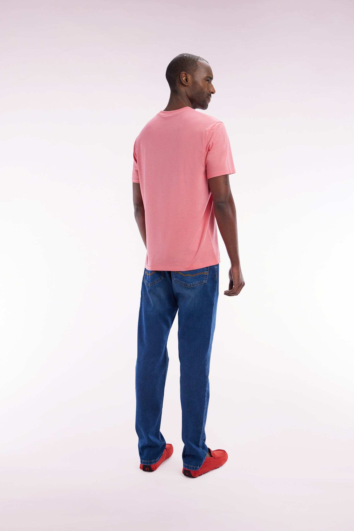 Straight-cut raw blue stretch denim 5-pocket jeans