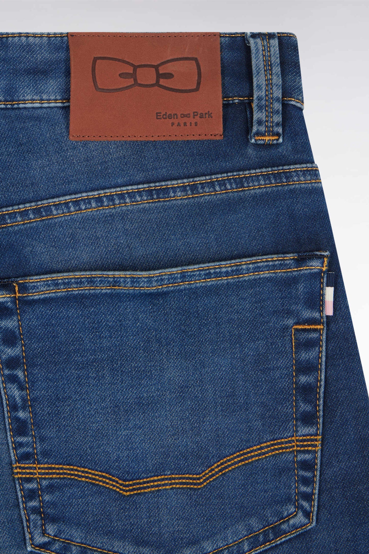 Straight-cut raw blue stretch denim 5-pocket jeans