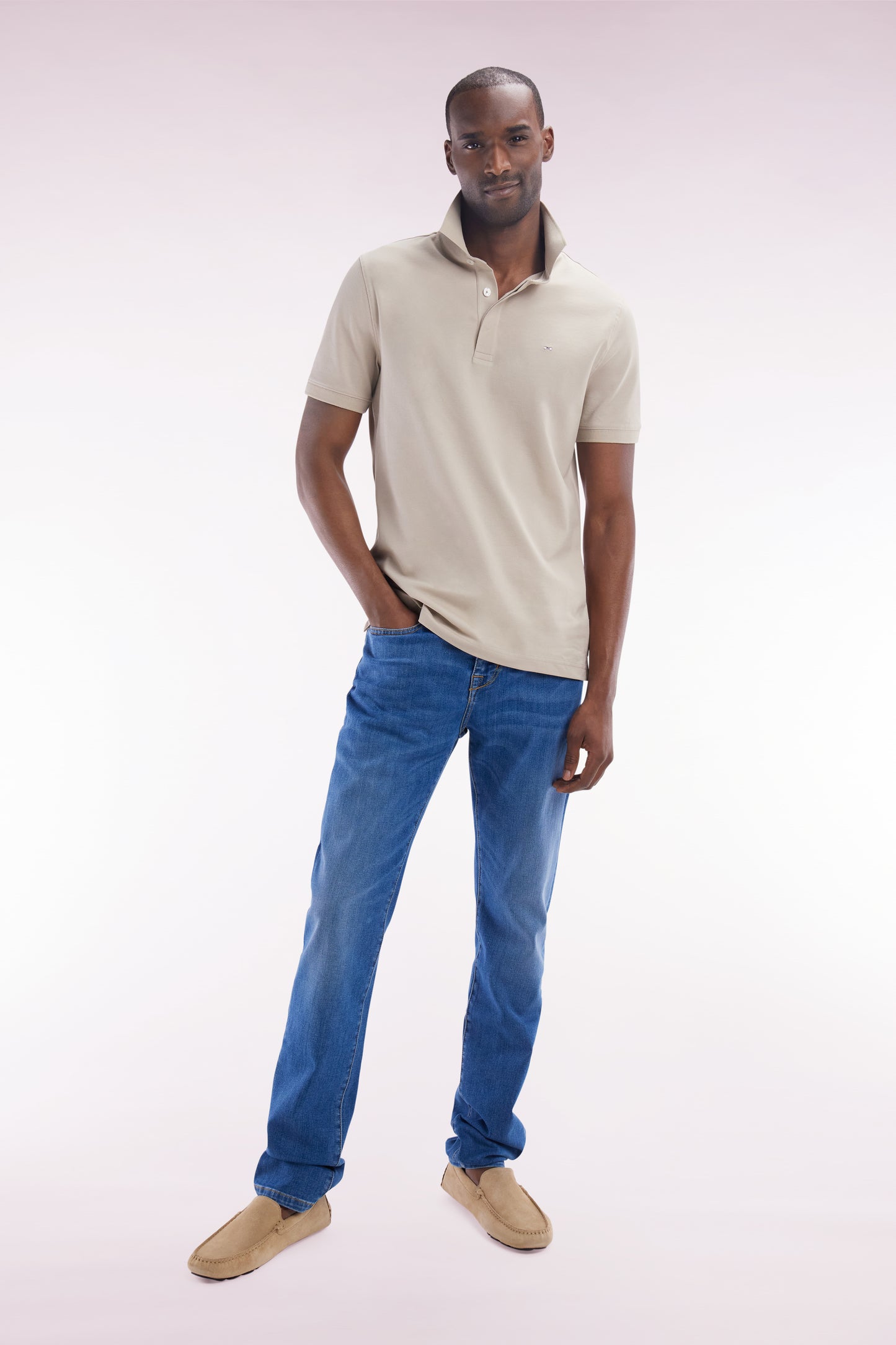Slim-fit medium stone wash stretch denim 5-pocket jeans