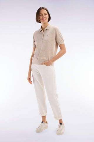 Comfort cut beige stretch denim 5-pocket jeans