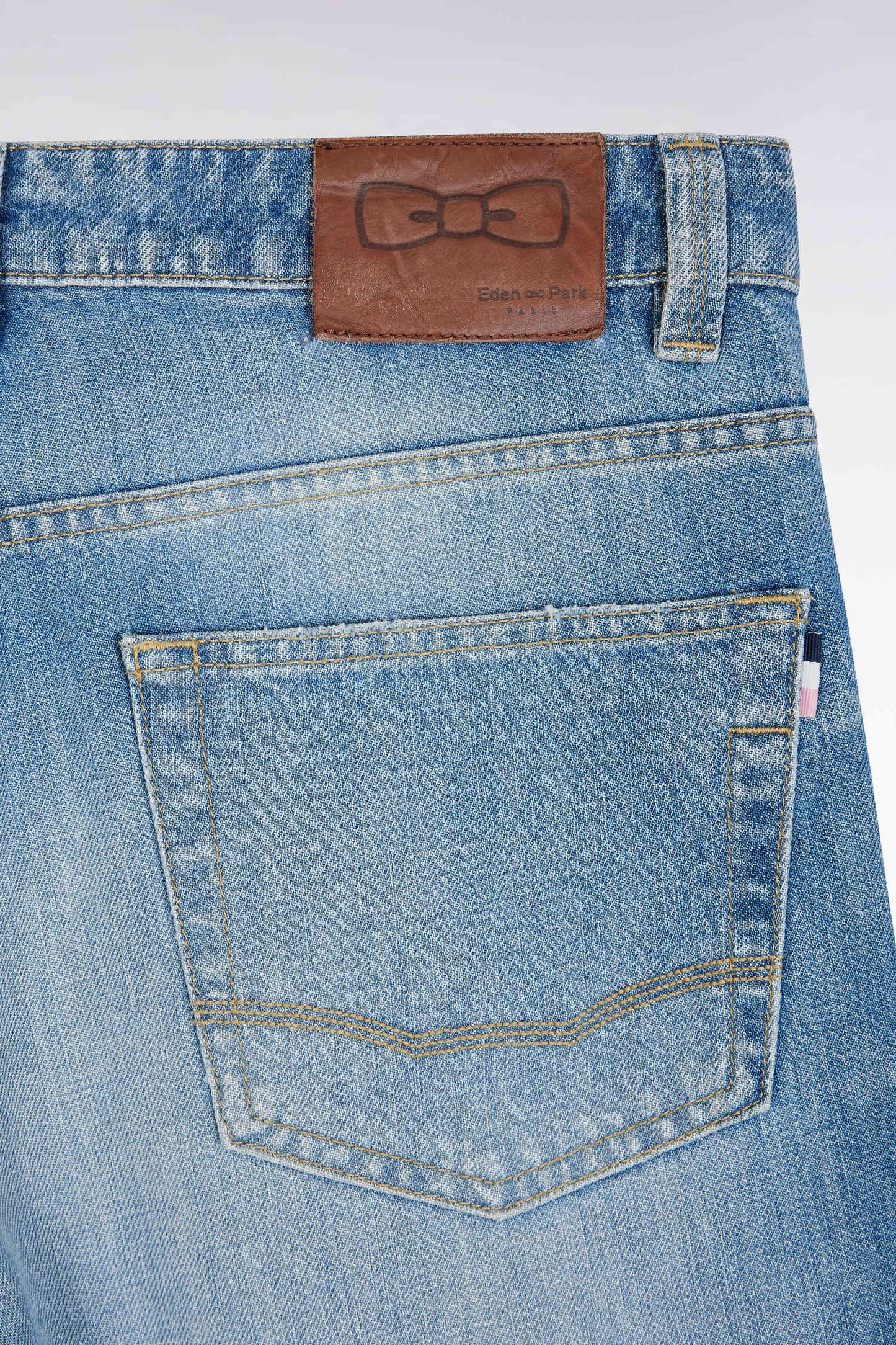 Regular blue stone bleach denim 5-pocket Bermuda shorts